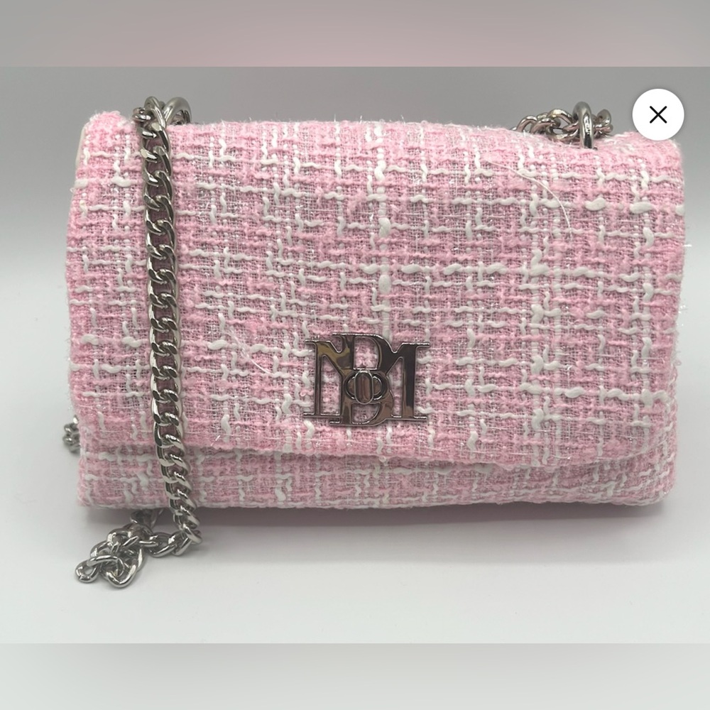 New Badgley Mischka Pink Tweed Crossbody Bag